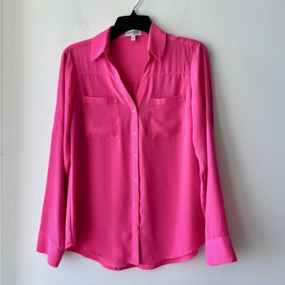 💰Express Georgette Double Pocket Portofino Shirt - Barbie Pink - Picture 3 of 5